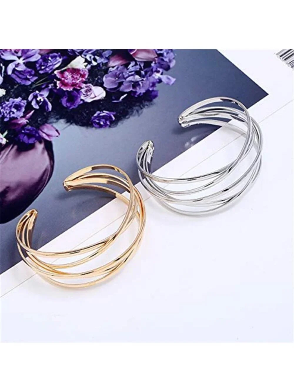 Womens Adjustable Cuff Bracelet Multi Layer Cross Open Bangle Alloy Statement
